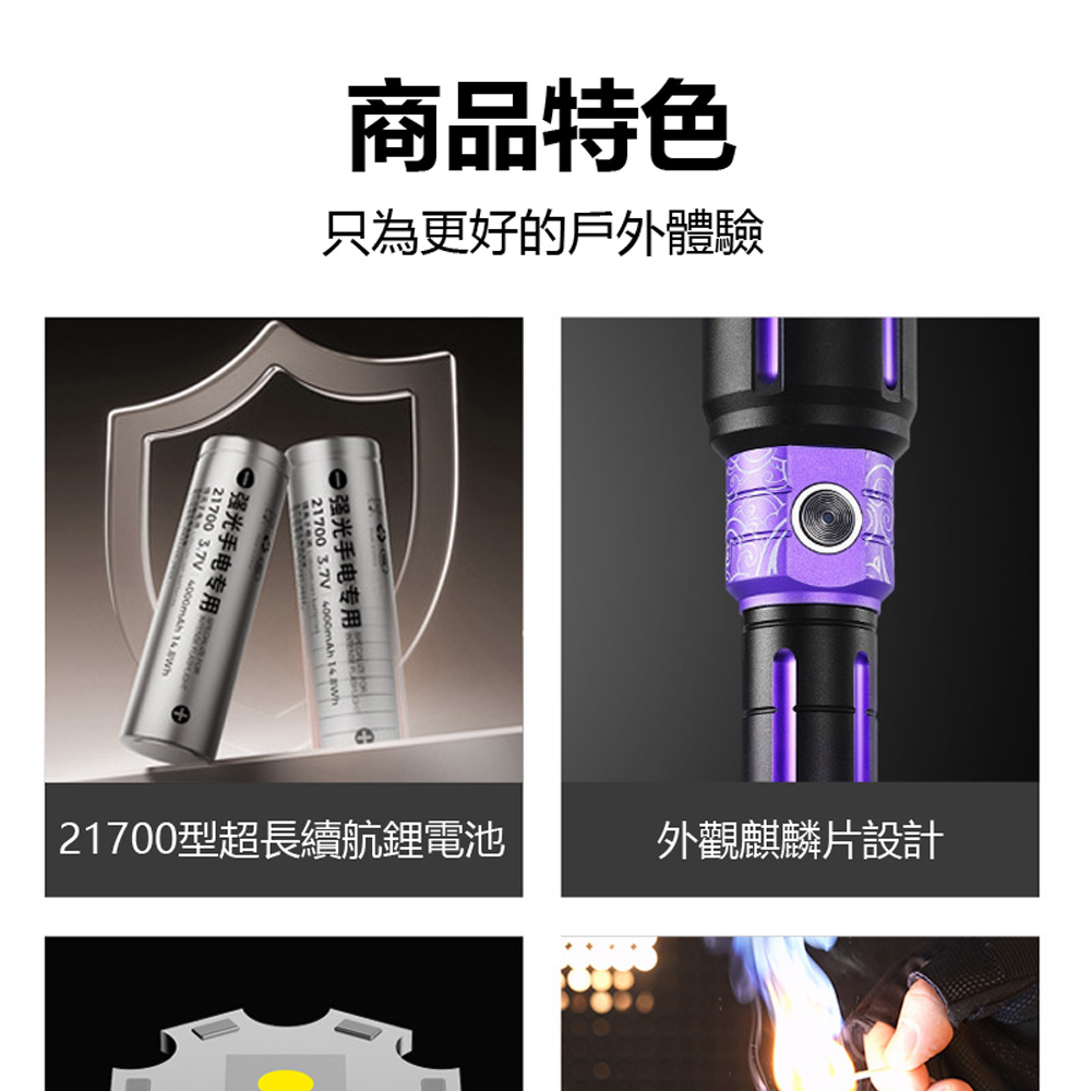 SF-2019J 天火麒麟超亮強光雷射燈+透鏡聚光應急點火 伸縮變焦聚光散光遠射照明手電筒(6檔調光)