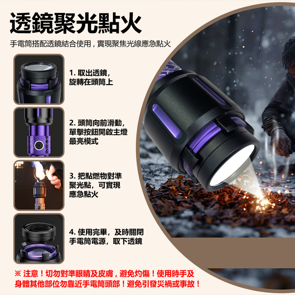 SF-2019J 天火麒麟超亮強光雷射燈+透鏡聚光應急點火 伸縮變焦聚光散光遠射照明手電筒(6檔調光)