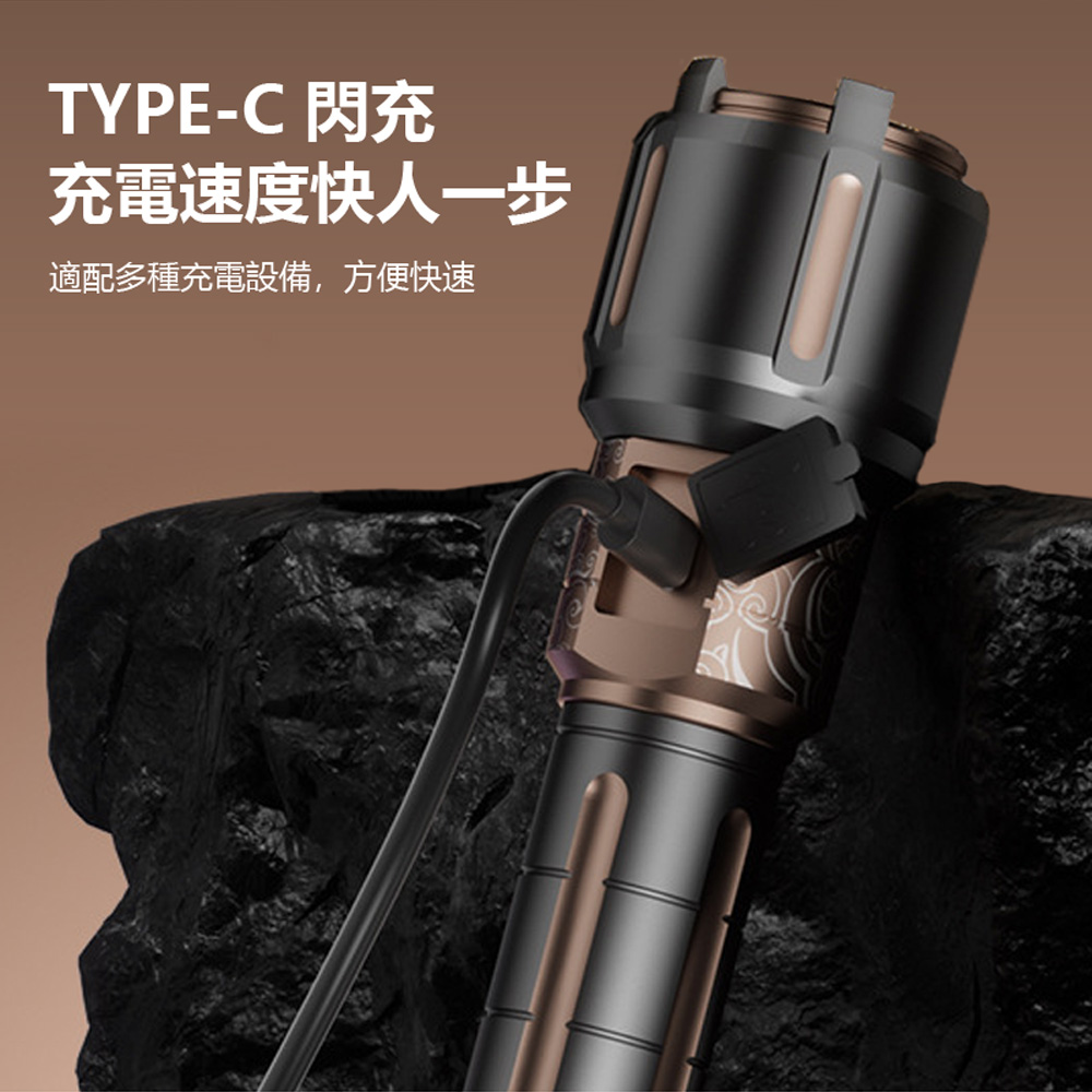 SF-2019J 天火麒麟超亮強光雷射燈+透鏡聚光應急點火 伸縮變焦聚光散光遠射照明手電筒(6檔調光)