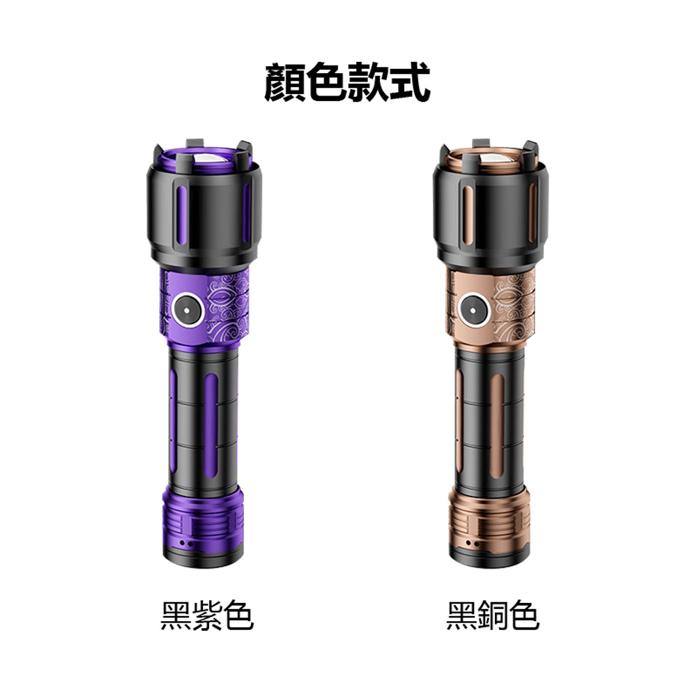 SF-2019J 天火麒麟超亮強光雷射燈+透鏡聚光應急點火 伸縮變焦聚光散光遠射照明手電筒(6檔調光)