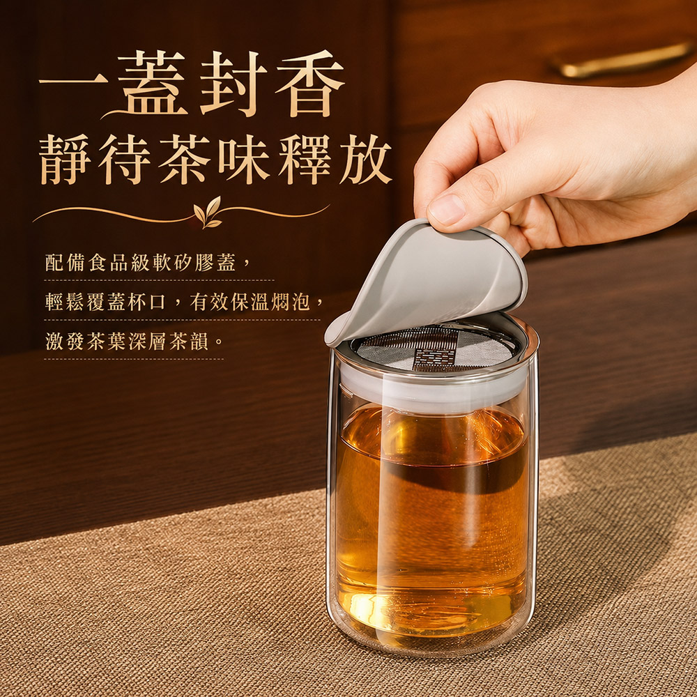 懶人泡茶神器玻璃泡茶壺茶水分離辦公室居家高硼矽玻璃耐熱透明茶壺單人泡茶杯簡約質感 1入