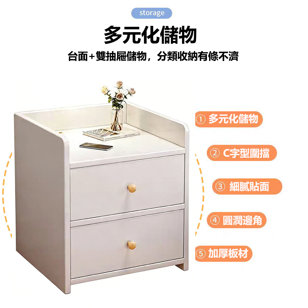 【E家工廠】雙抽床頭櫃 簡易床邊櫃 雙抽床邊桌 小型邊桌 抽屜櫃 049