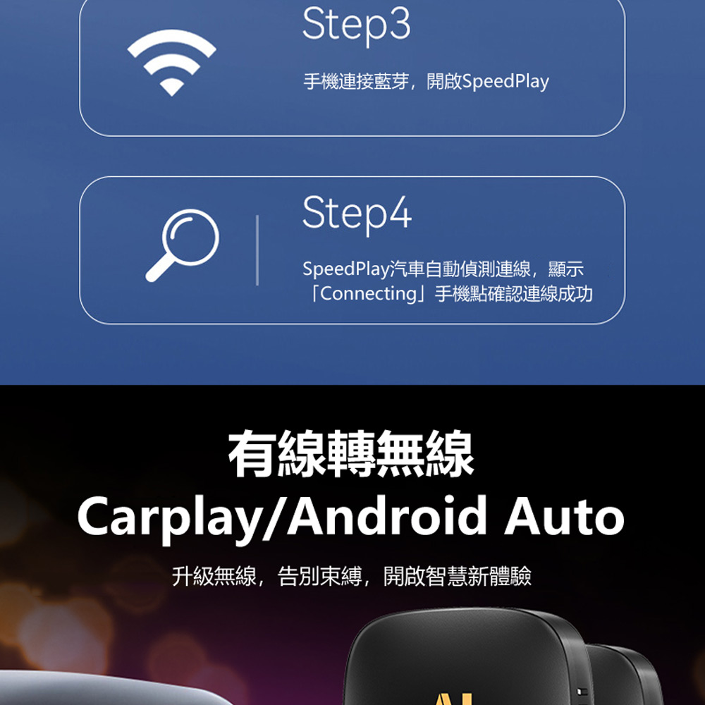 CA-AP3 可插TF卡 蘋果Carplay／Android Auto／安卓系統三合一車機有線轉無線車載盒子