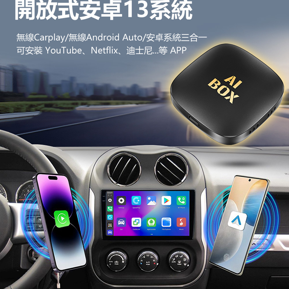 CA-AP3 可插TF卡 蘋果Carplay／Android Auto／安卓系統三合一車機有線轉無線車載盒子