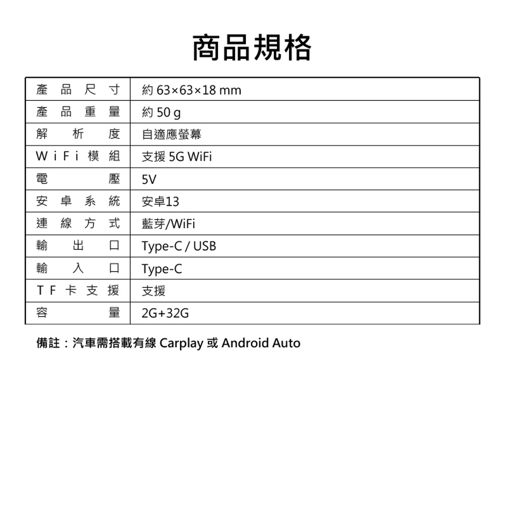 CA-AP3 可插TF卡 蘋果Carplay／Android Auto／安卓系統三合一車機有線轉無線車載盒子