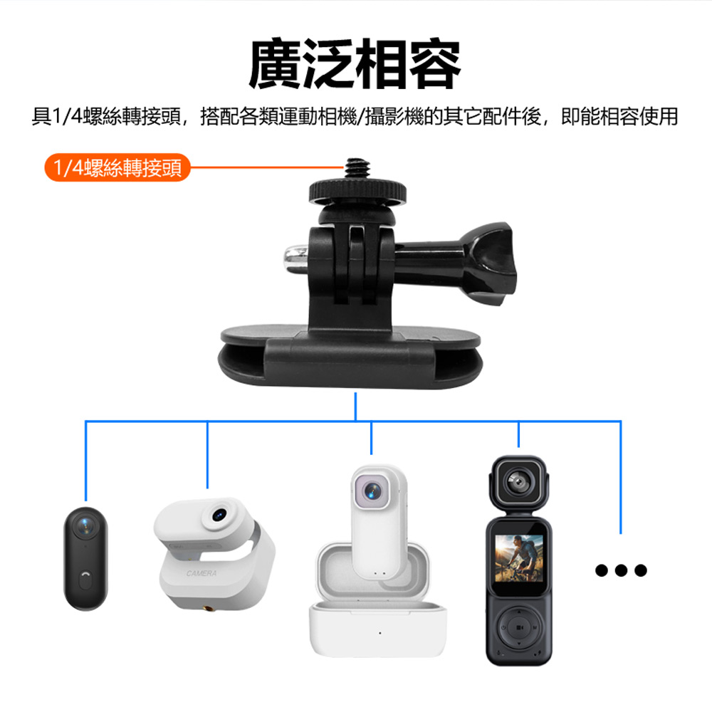 Shot-B1 運動相機第一人稱攝影 夾式可拆卸轉接底座(適用多款GoPro/相機/攝影機 1/4螺絲轉接頭)