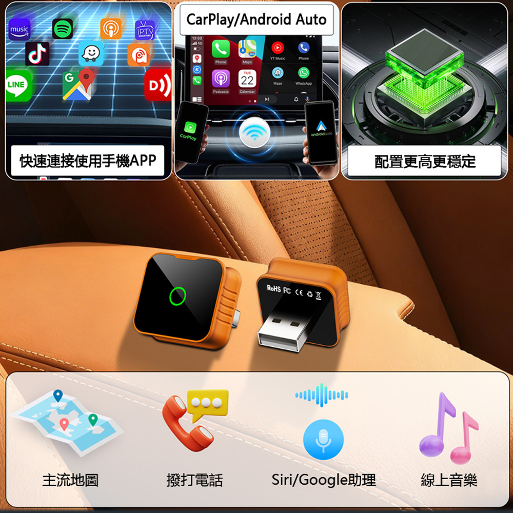 Car Ai+ CP027 CarPlay/Android Auto二合一無線車用USB接頭轉接器(贈Type-C轉接頭 即插即用)