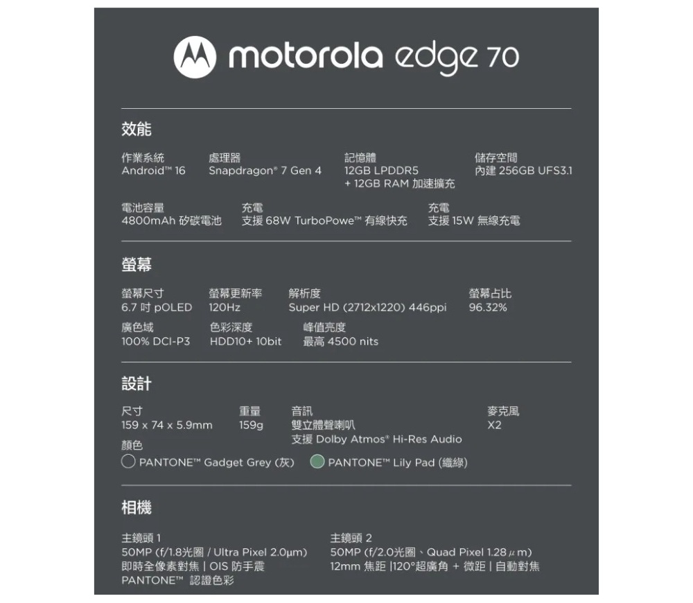 【Motorola】Edge 70 (12G/256G) 6.67吋 5G 智慧型手機