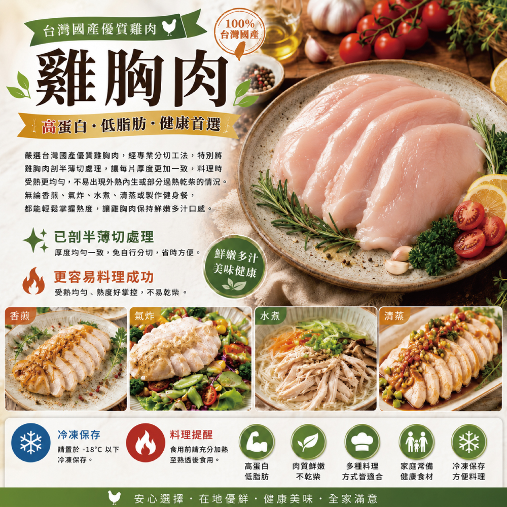 約克街肉鋪 台灣國產薄切雞胸肉 100g 2片1包