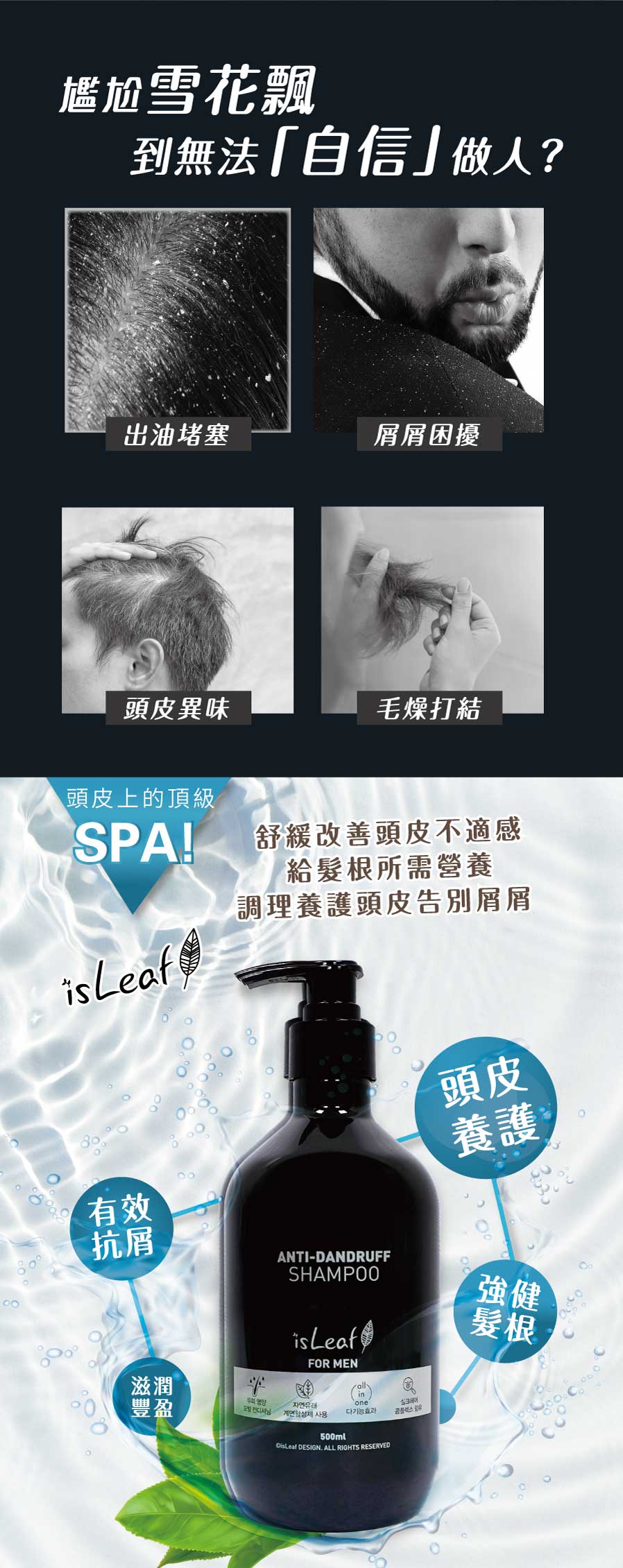 韓國 isLeaf 男士強韌洗髮精500ml(兩款功效挑選)