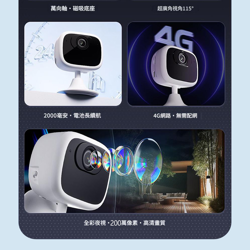 監控王 R2-4G 插4G-SIM卡 室內車內雙用 旋轉萬向軸磁吸底座 AOV低功耗智慧夜視監控網路攝影機