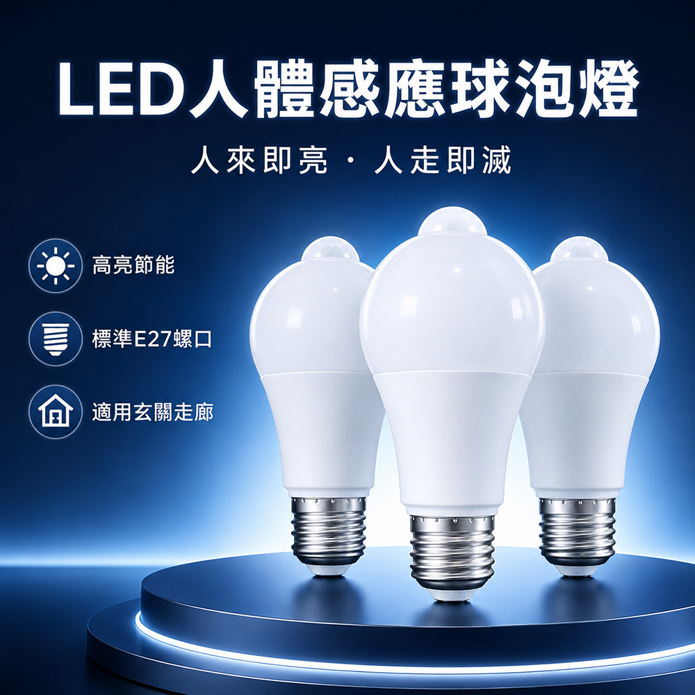 LED紅外線人體感應燈泡 E27螺口節能球泡燈 聲光控樓道走廊照明燈