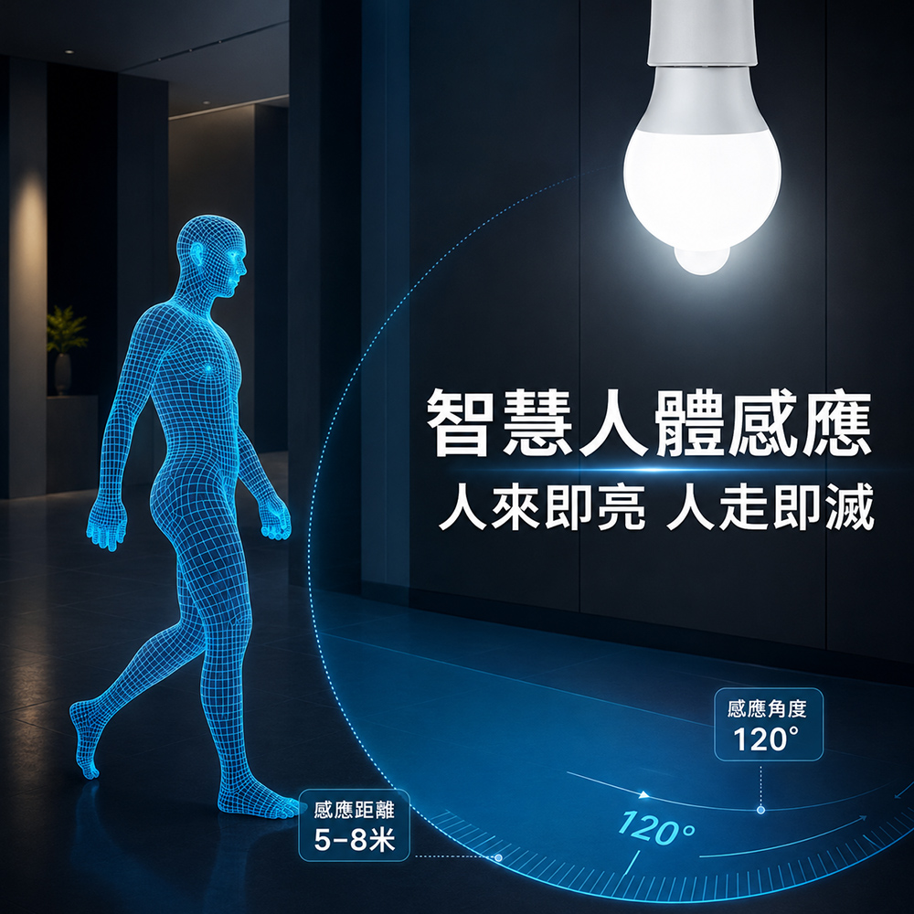 LED紅外線人體感應燈泡 E27螺口節能球泡燈 聲光控樓道走廊照明燈