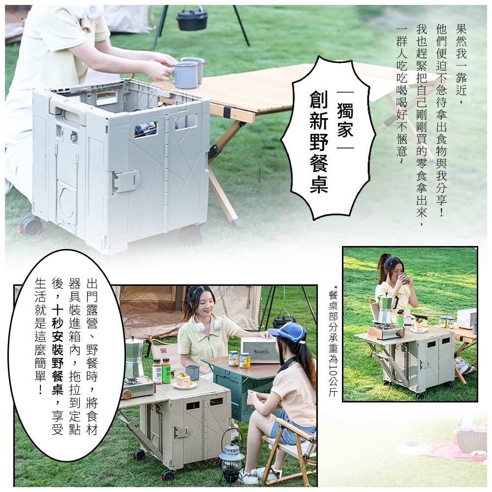 【Arlink】神奈莊(神耐裝) 75L多功能折疊收納手推車｜餐桌版