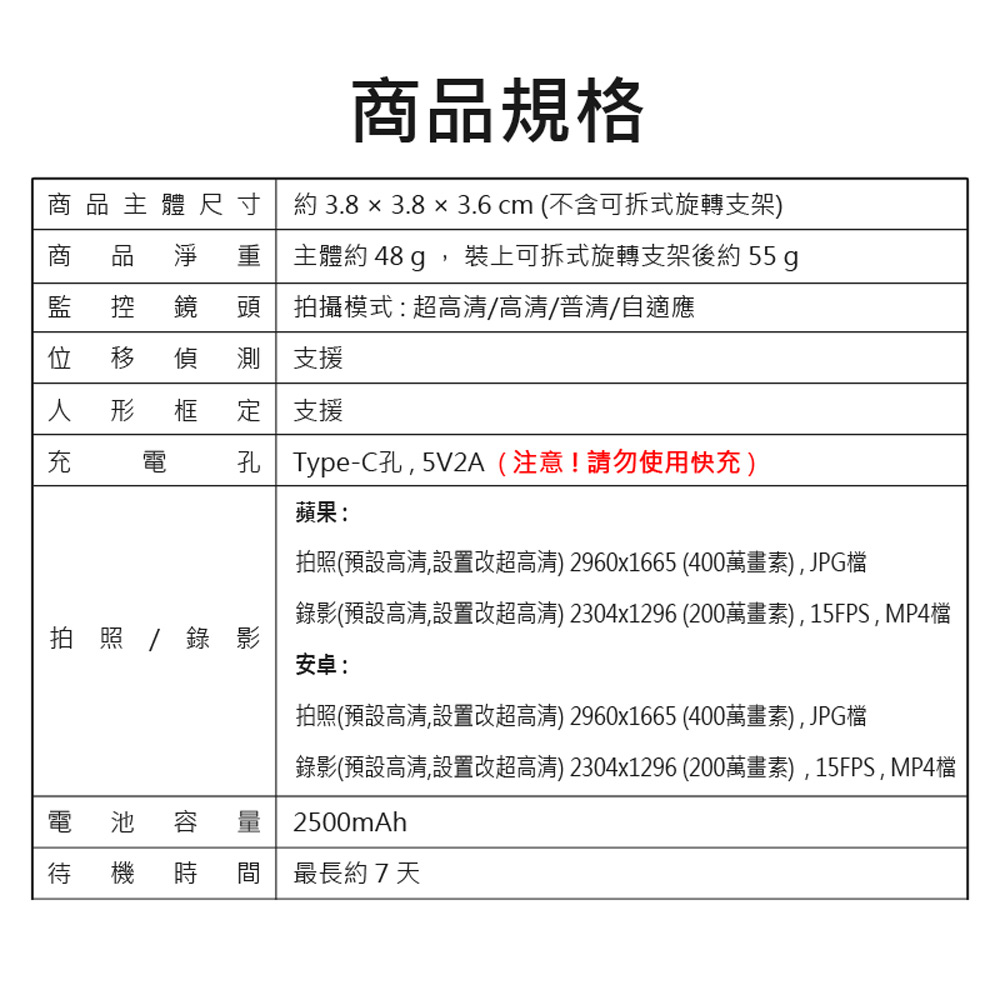 監控王 S27 WiFi無線智慧低耗電7天待機 可拆式旋轉支架小方塊型夜視監控網路攝影機(手機遠端監控)