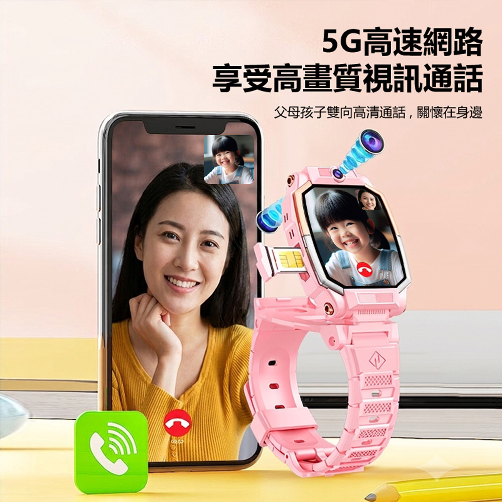 CW-H13 可插5G-SIM卡視訊通話定位翻蓋360度旋轉可拆式前後雙鏡頭拍攝兒童手錶 附掛脖繩錶頭保護套