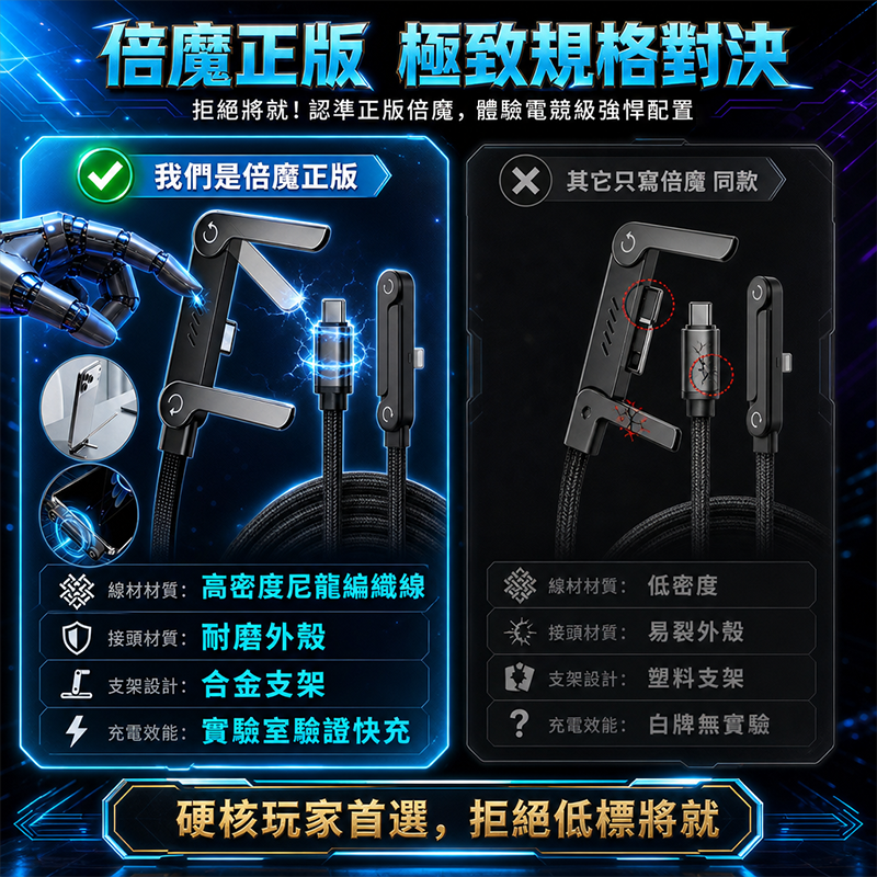 【倍魔】240W手機支架充電線