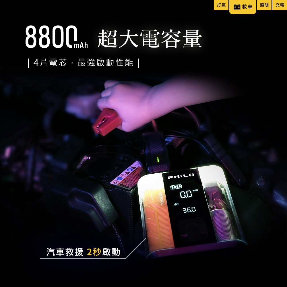 PHILO_飛樂 行車救援王STP09二代 救車x打氣多功能機 透視升級版
