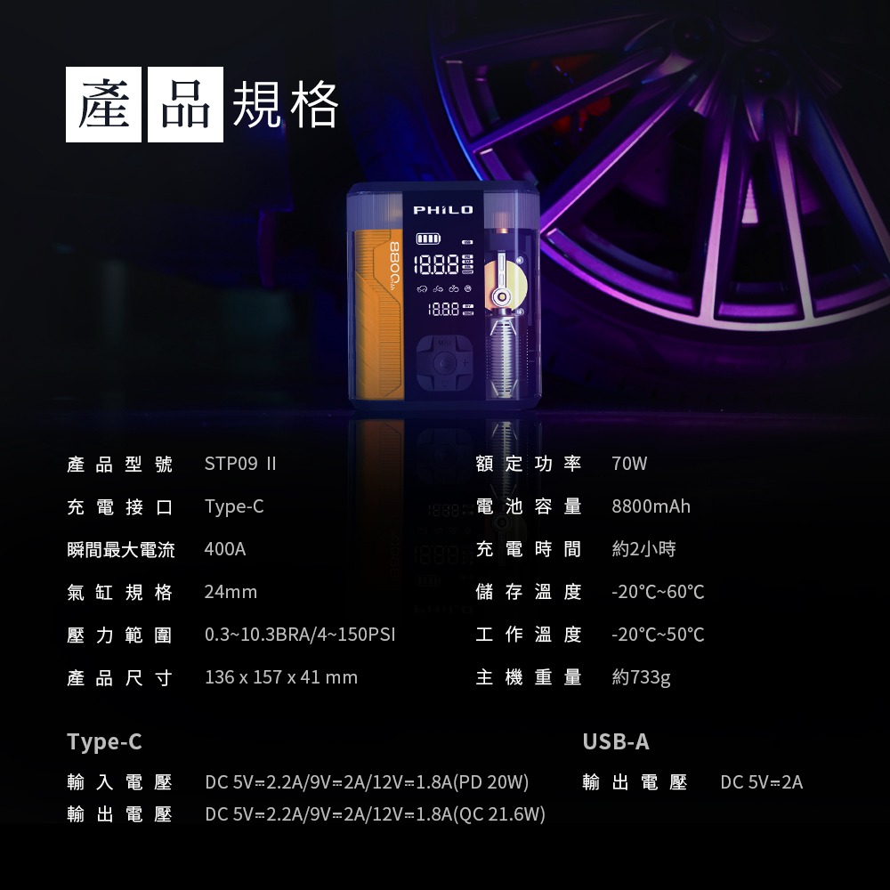 PHILO_飛樂 行車救援王STP09二代 救車x打氣多功能機 透視升級版