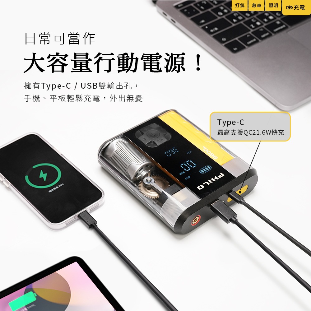 PHILO_飛樂 行車救援王STP09二代 救車x打氣多功能機 透視升級版