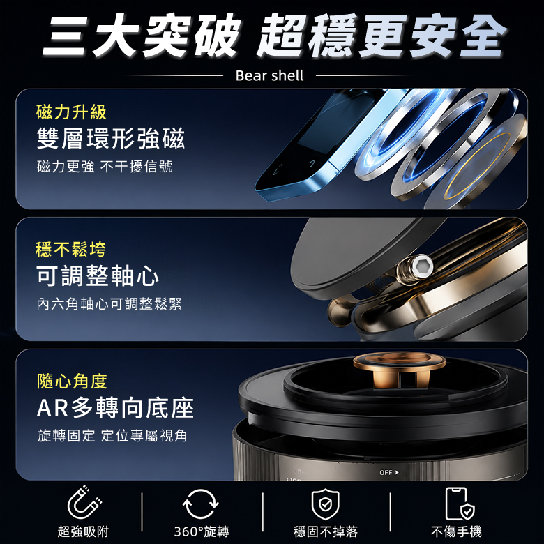 360度真空吸盤磁吸手機支架