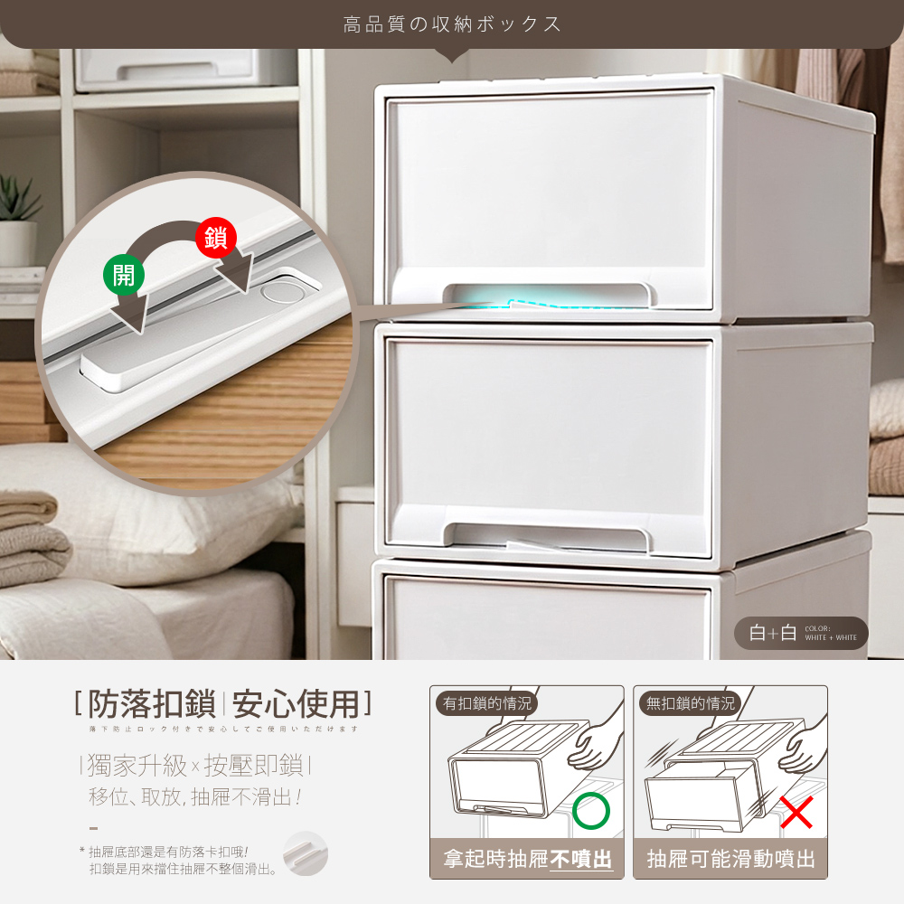 【Mr.box】日式可疊加純白抽屜式收納箱免組裝單層2入組-多面寬