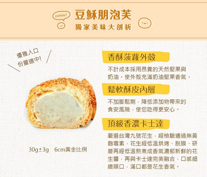 【豆穌朋】熱銷冰心泡芙全系列8種口味任選(6顆/盒)(8顆/盒) 人氣銷售上億顆