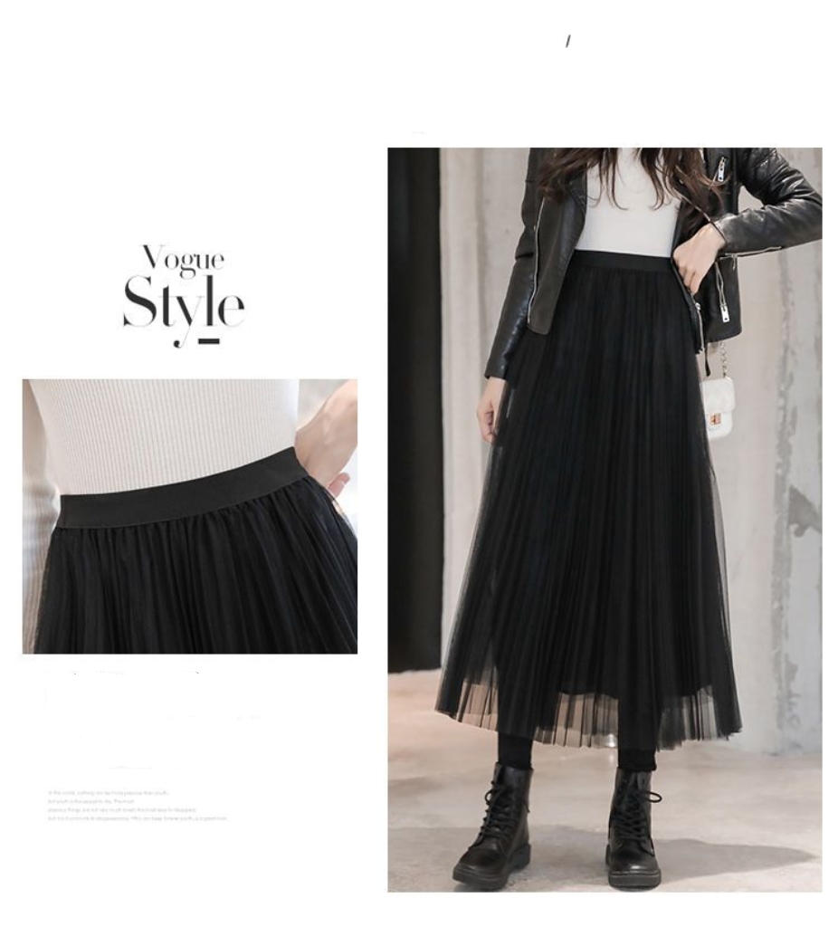 高腰顯瘦A字網紗甜美春夏唯美浪漫長裙 黑/杏/灰色任選