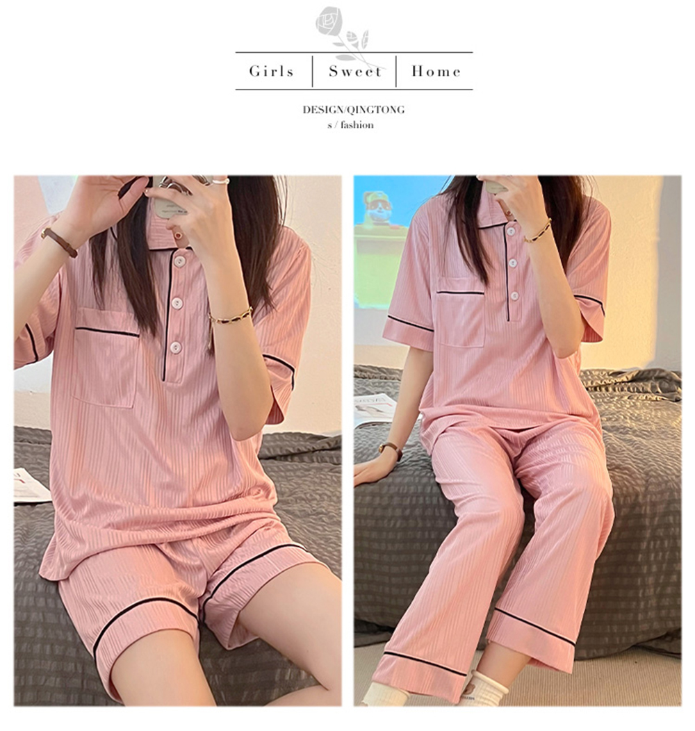 涼感牛奶絲三件套睡衣褲 短袖+短褲+長褲 M-2XL