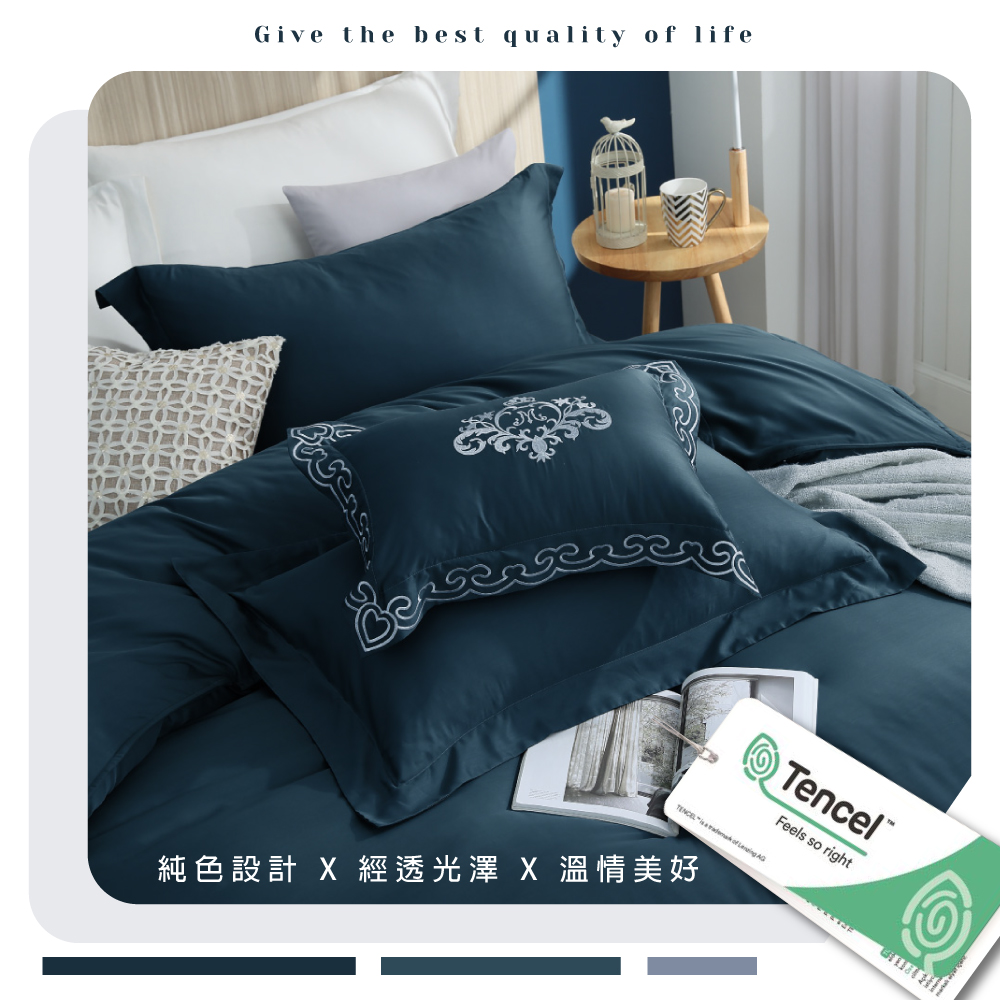 【BEST】韓版100支頂級素色天絲床包組 鋪棉兩用被套 贈刺繡小抱枕