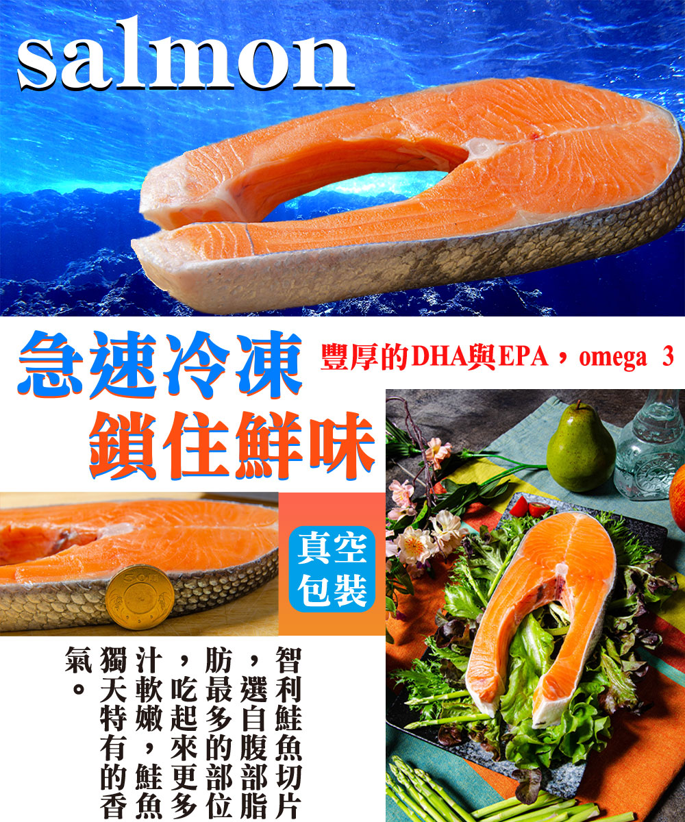【鮮綠生活】重磅超厚切智利鮭魚切片420g