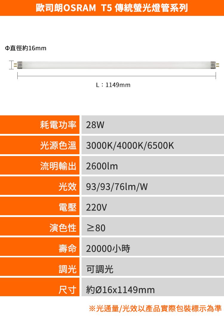 【Osram 歐司朗】28瓦 T5燈管 FH28W-20入(晝光/冷光/黃光)