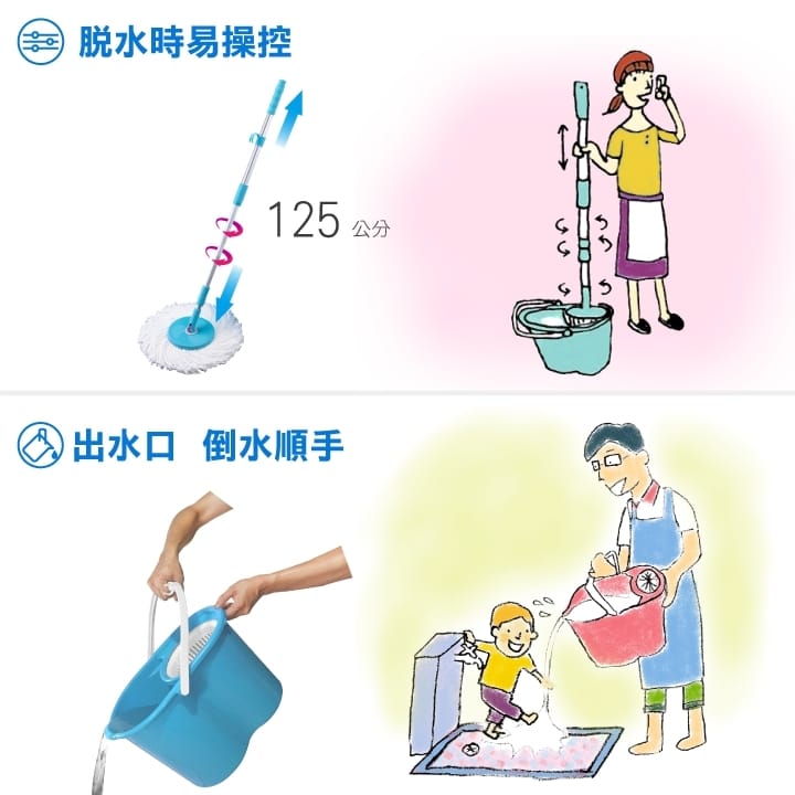 旋轉拖把 MIT台灣製、好神拖通用款、手壓式、防潑水、加大布盤