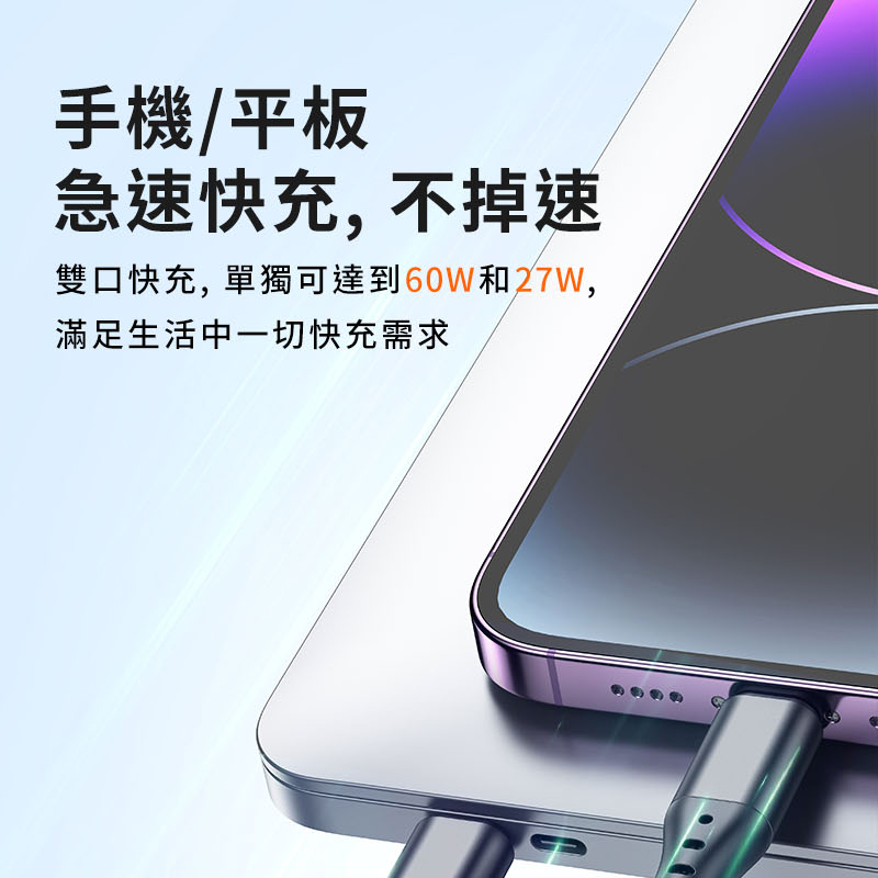 二合一急速快充線 ITF001集合Type-C＋Lightning兩種接口