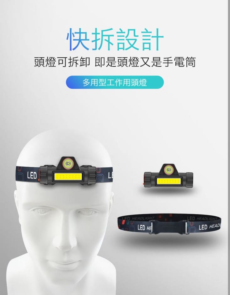 超強光爆亮磁吸兩用頭燈 照明燈 雙光源 磁吸吸附 usb充電