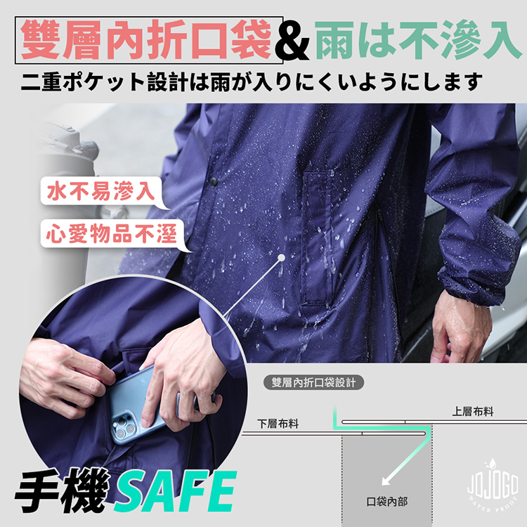 JOJOGO 升級版雙側開速乾風雨衣-珊瑚粉 附收納袋 速乾/可放寬/透氣/防曬