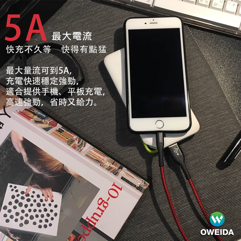 【Oweida】iPhone、Micro、Type-C 5A快充編織漁網線 充電線