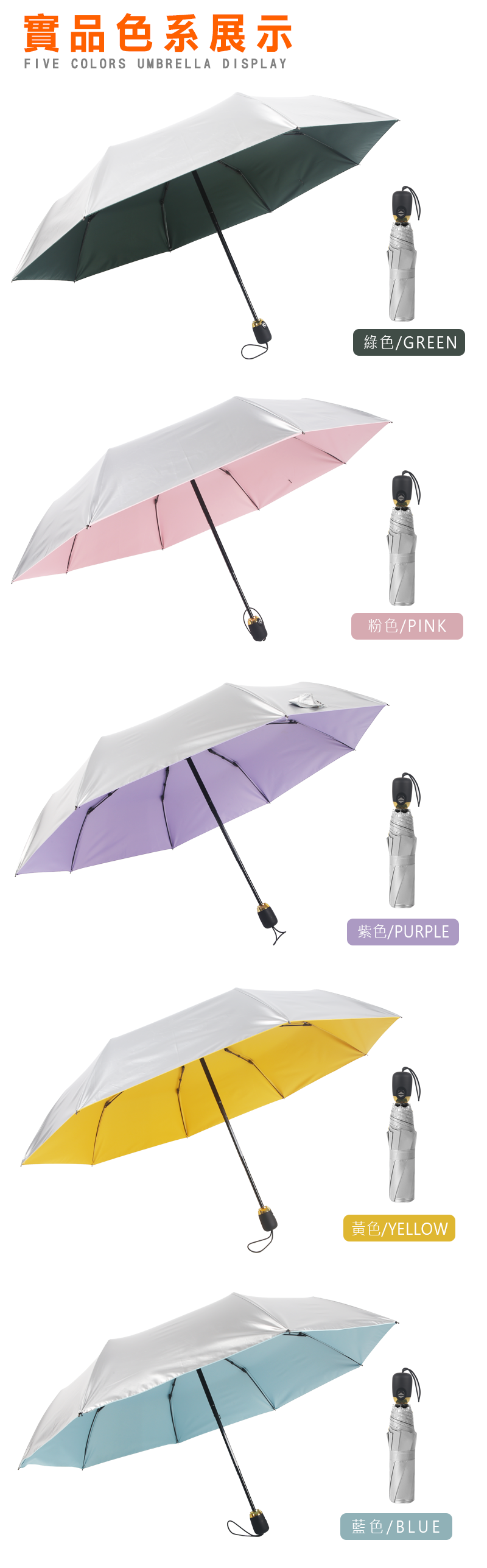 抗UV防曬鈦銀膠遮陽八骨三折銀膠自動傘