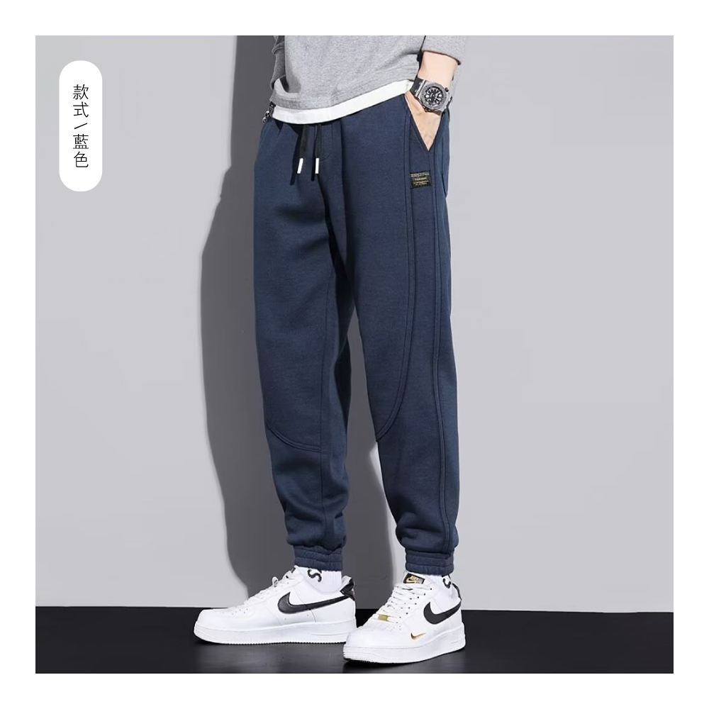  XL-4XL大尺碼拼貼抽繩棉質束口運動休閒長褲-3色 休閒褲