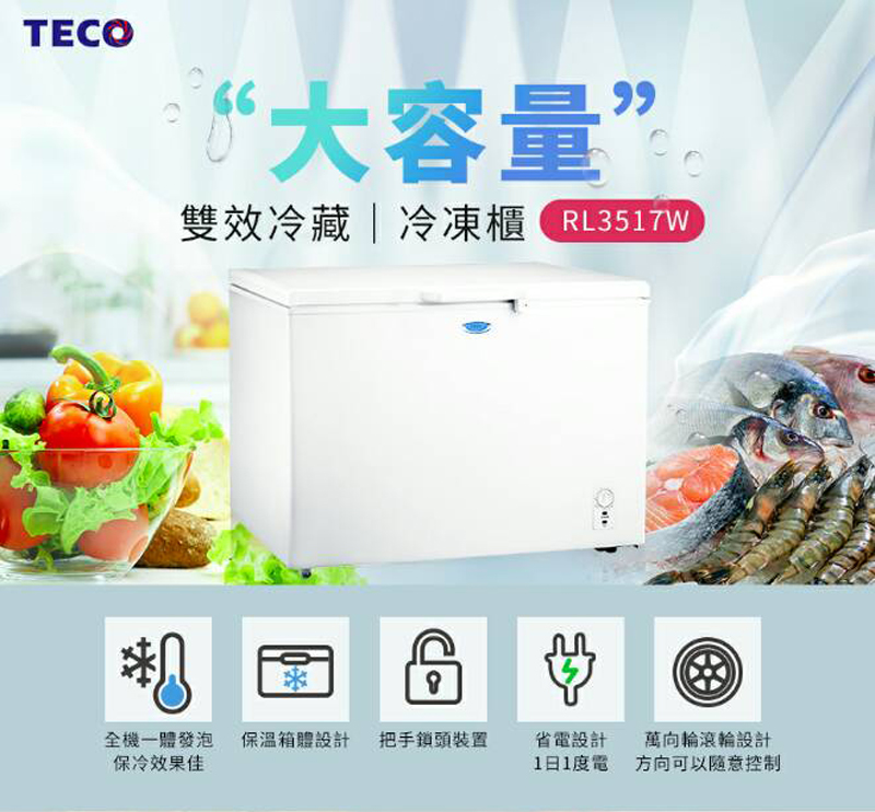 【TECO 東元】330公升上掀式單門冷凍櫃 (RL3517W)