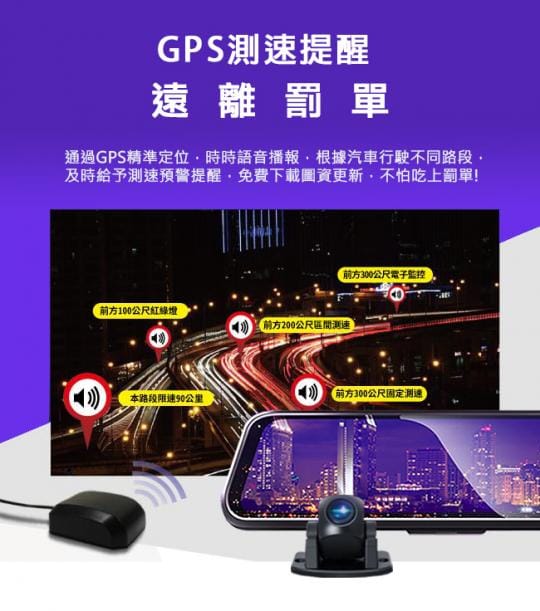 領先者ES-628 GPS測速提醒 前後雙鏡後視鏡行車記錄器