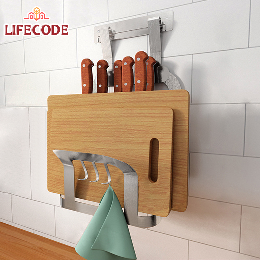 【LIFECODE】304不鏽鋼-免打孔-壁掛式-刀具架/砧板架