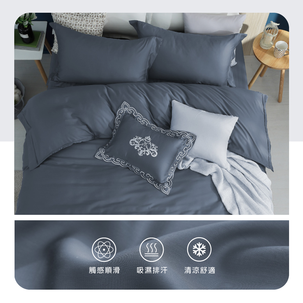 【BEST】韓版100支頂級素色天絲床包組 鋪棉兩用被套 贈刺繡小抱枕