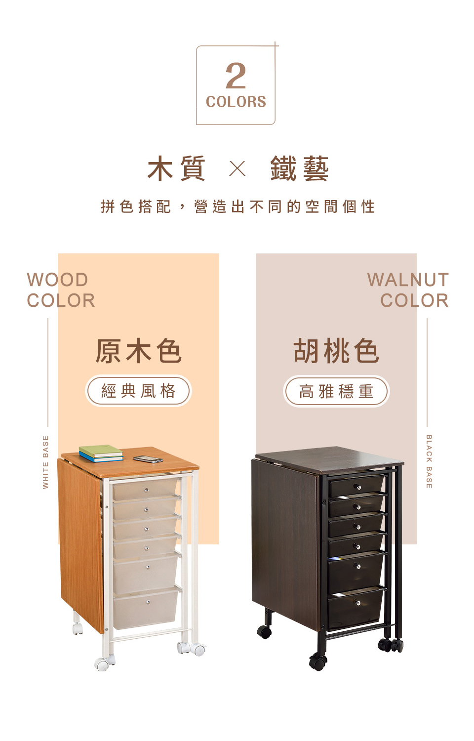 【AAA】MIT六抽移動式折疊桌-2色可選