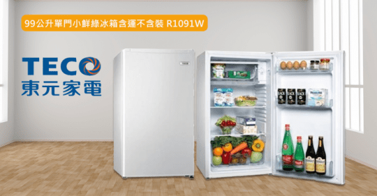 【TECO 東元】99公升 一級能效單門小冰箱(R1091W)