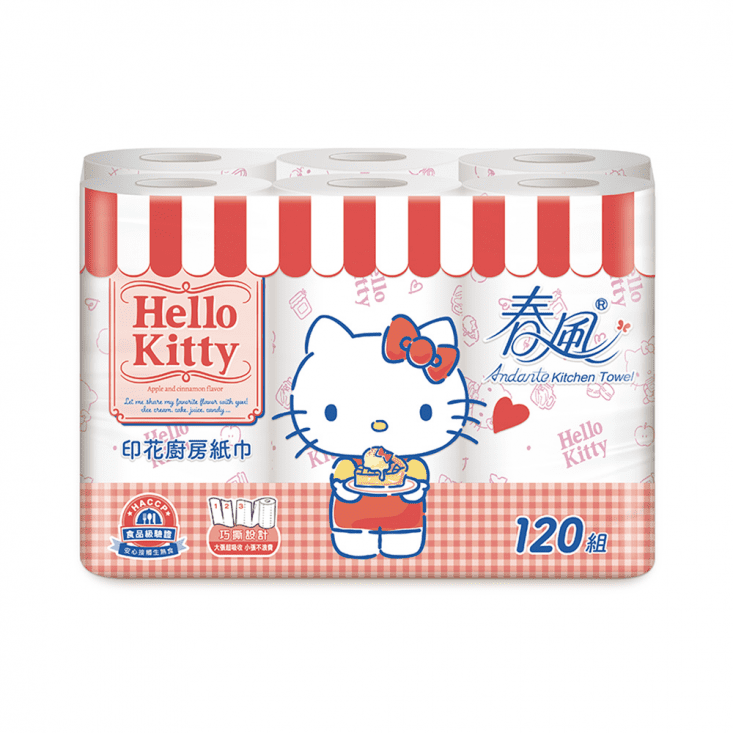 【春風】Hello Kitty 午茶風 印花廚房紙巾(120組x6捲x8串/箱)