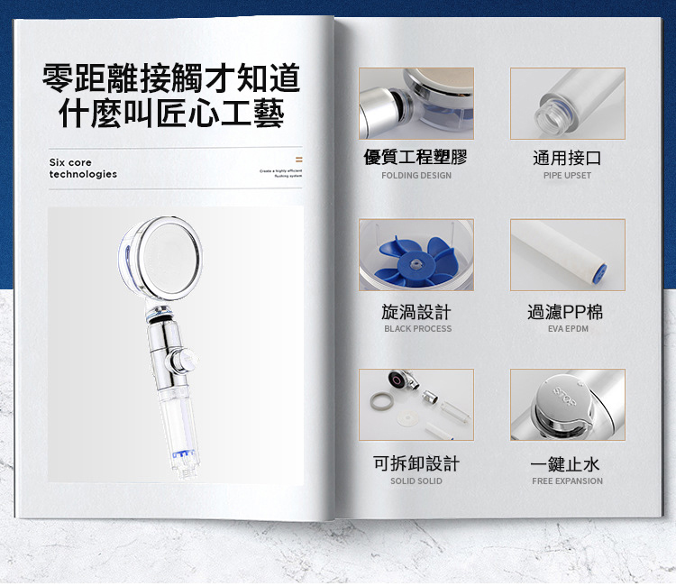 一鍵止水漩渦增壓過濾蓮蓬頭 360度旋轉設計