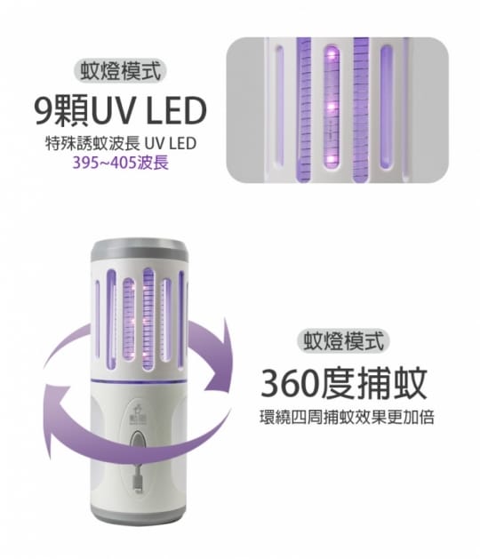 【勳風】二合一充電式手電筒捕蚊燈(HF-D226U 露營必備)