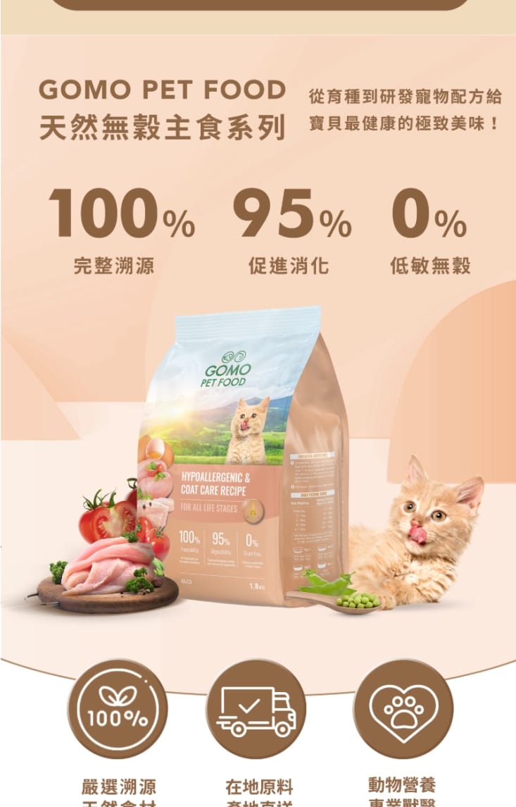 【GOMO PET FOOD】天然無穀低敏貓乾飼料1.8kg 化毛/腸胃/亮毛