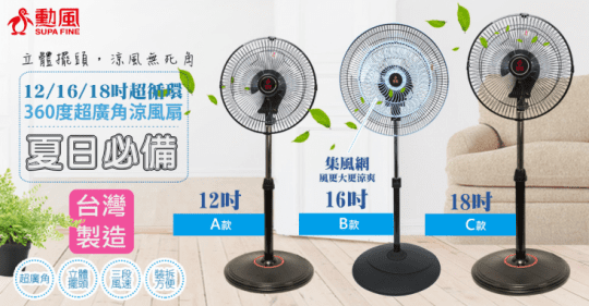 【勳風】12吋立體擺頭超廣角循環立扇HF-B1282